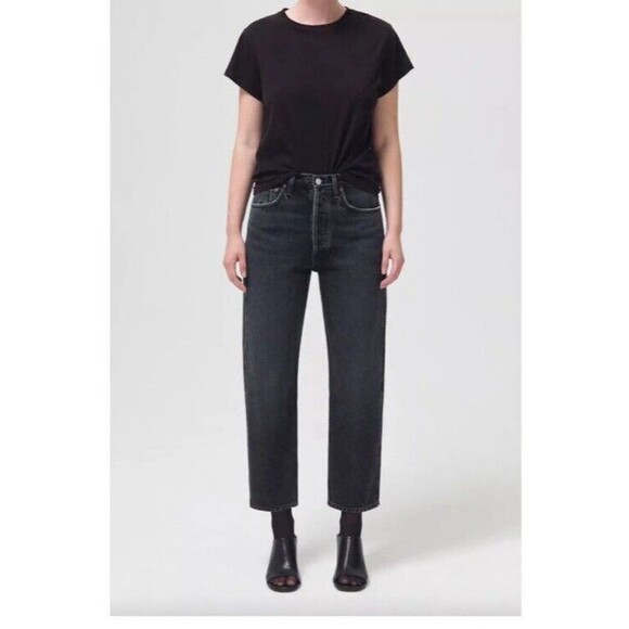 Agolde Jeans Size 32 Black 90s Low Rise Vintage Straight Paradox Button Fly Crop - Picture 3 of 16